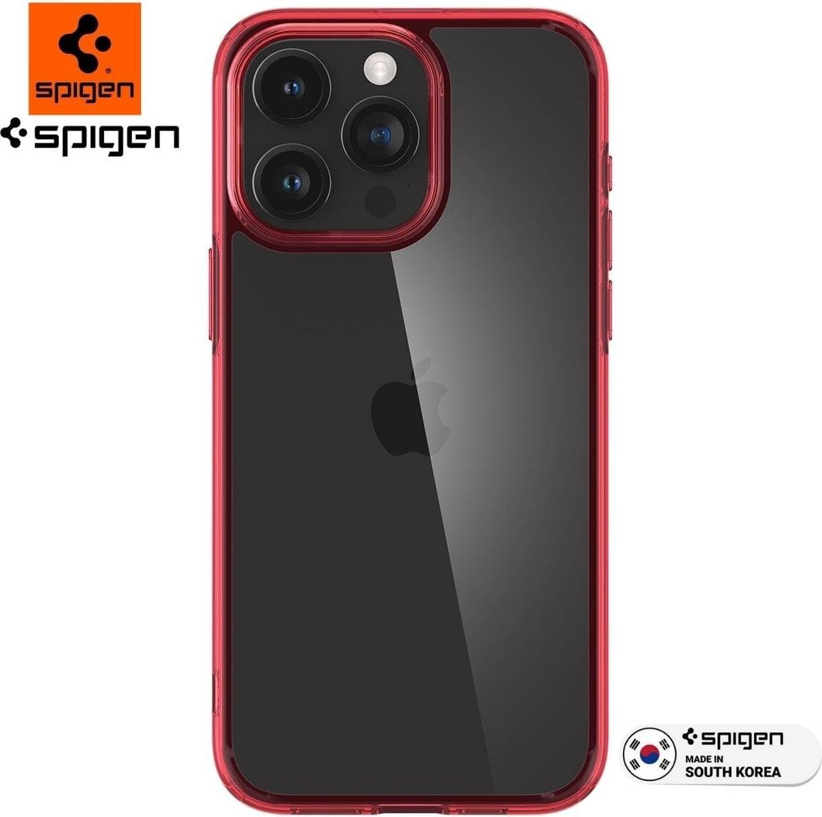 Хибриден кейс с висока степен на защита за iPhone 15 Pro Max - Spigen Ultra Hybrid Case (червен-прозрачен)
