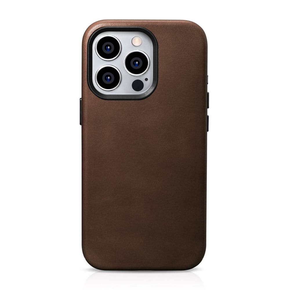 Кожен (естествена кожа) кейс с MagSafe за iPhone 15 Pro Max - iCarer Leather Oil Wax MagSafe Case (кафяв)