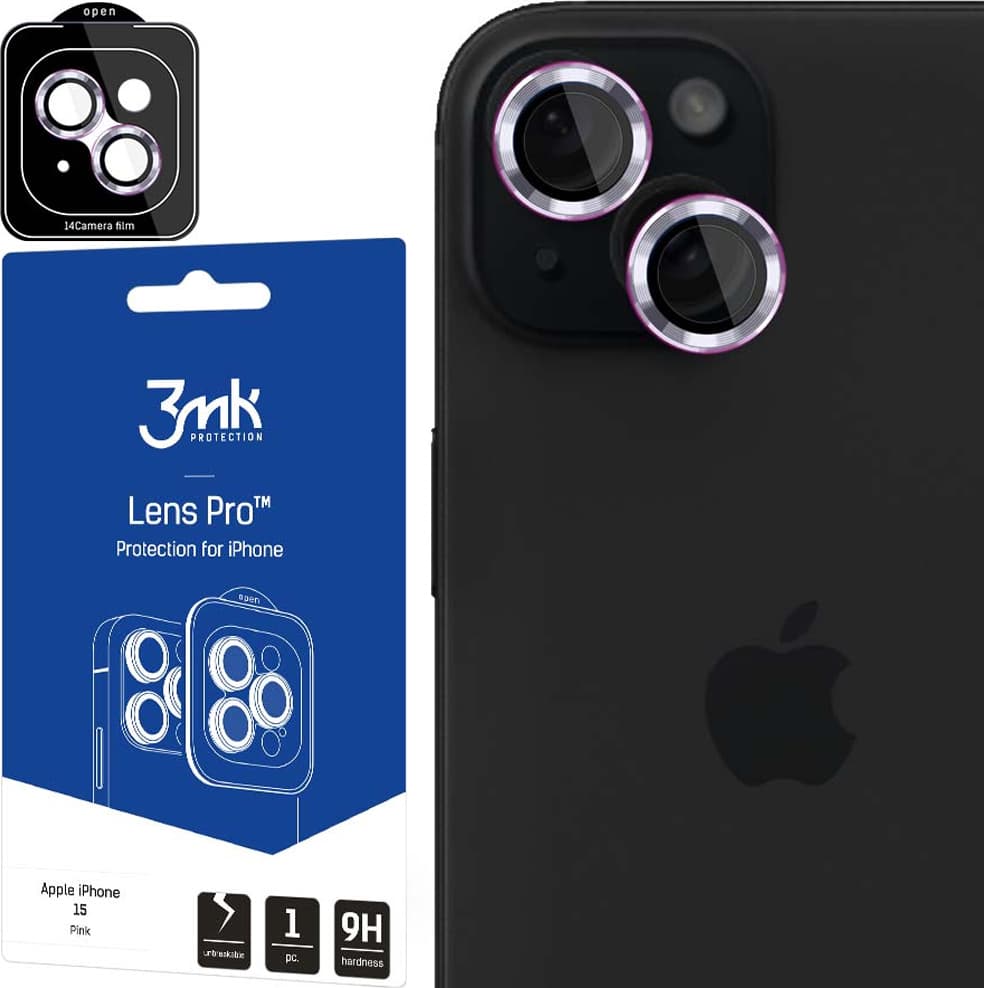 Предпазни стъклени лещи за камерата на iPhone 15 - 3MK Lens Pro Tempered Glass Lens Protector (розов)