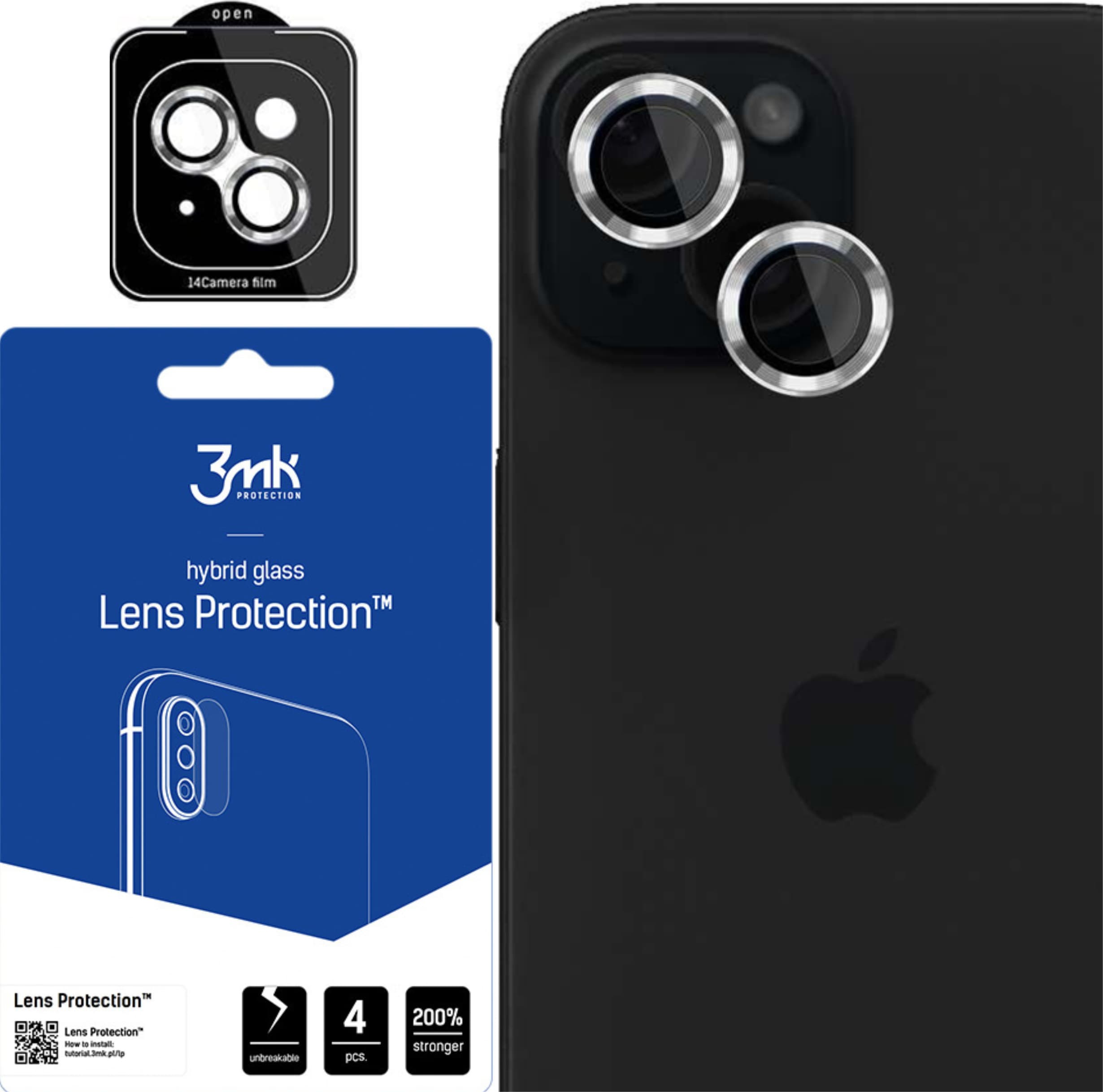Предпазни стъклени лещи за камерата на iPhone 15 - 3MK Lens Pro Tempered Glass Lens Protector (сребрист)