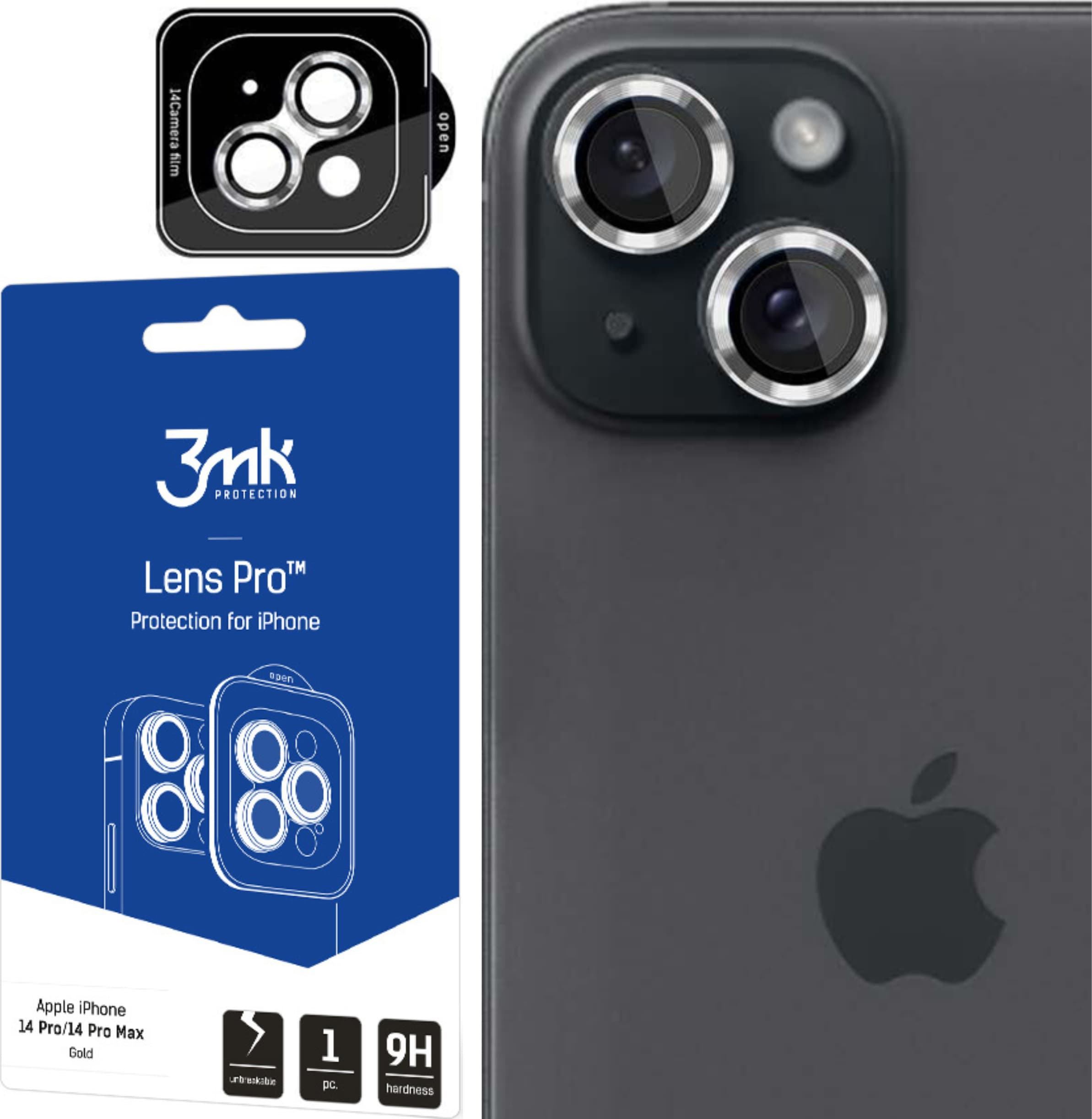 Предпазни стъклени лещи за камерата на iPhone 15 Plus - 3MK Lens Pro Tempered Glass Lens Protector (сребрист)