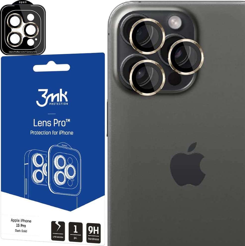 Предпазни стъклени лещи за камерата на iPhone 15 Pro - 3MK Lens Pro Tempered Glass Lens Protector (златист)
