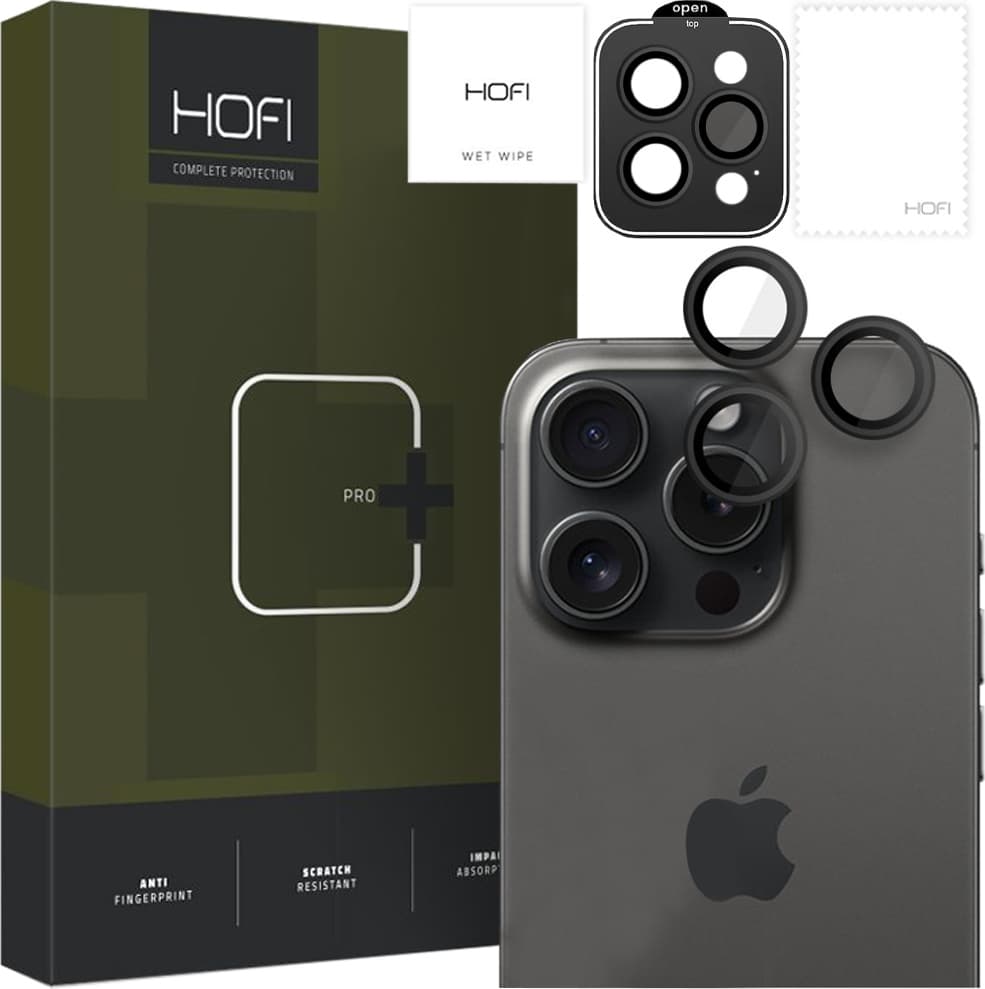 Предпазни стъклени лещи за камерата на iPhone 15 Pro, iPhone 15 Pro Max - Hofi CamRing Pro Plus (черен)