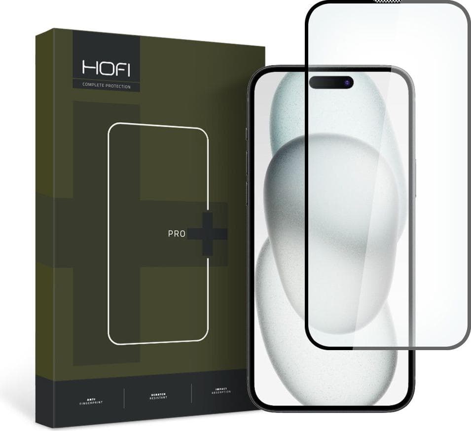 Калено стъклено защитно покритие за дисплея на iPhone 15 Plus - Hofi Glass Pro Plus Tempered Glass 2.5D (черен-прозрачен)
