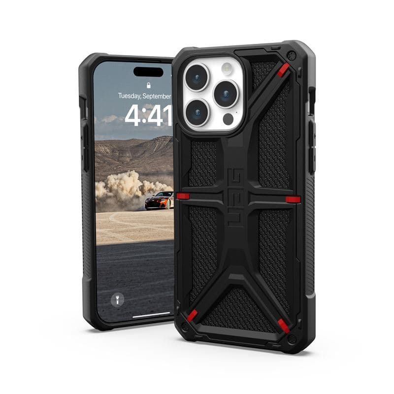 Удароустойчив хибриден кейс за iPhone 15 Pro Max - Urban Armor Gear Monarch Kevlar Case (черен-кевлар)
