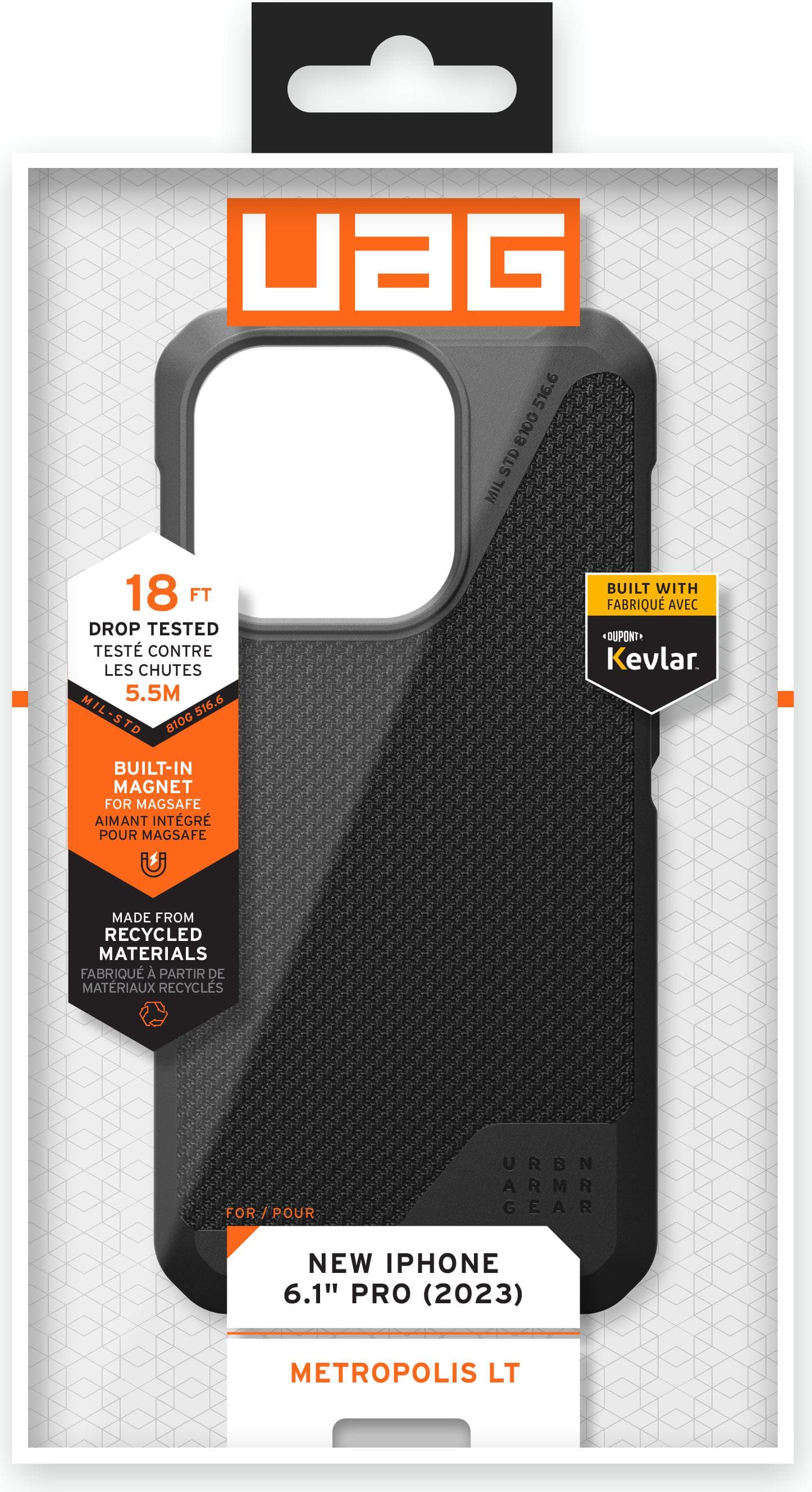 Удароустойчив хибриден кейс с MagSafe за iPhone 15 Pro - Urban Armor Gear Metropolis LT Kevlar MagSafe Case (черен)