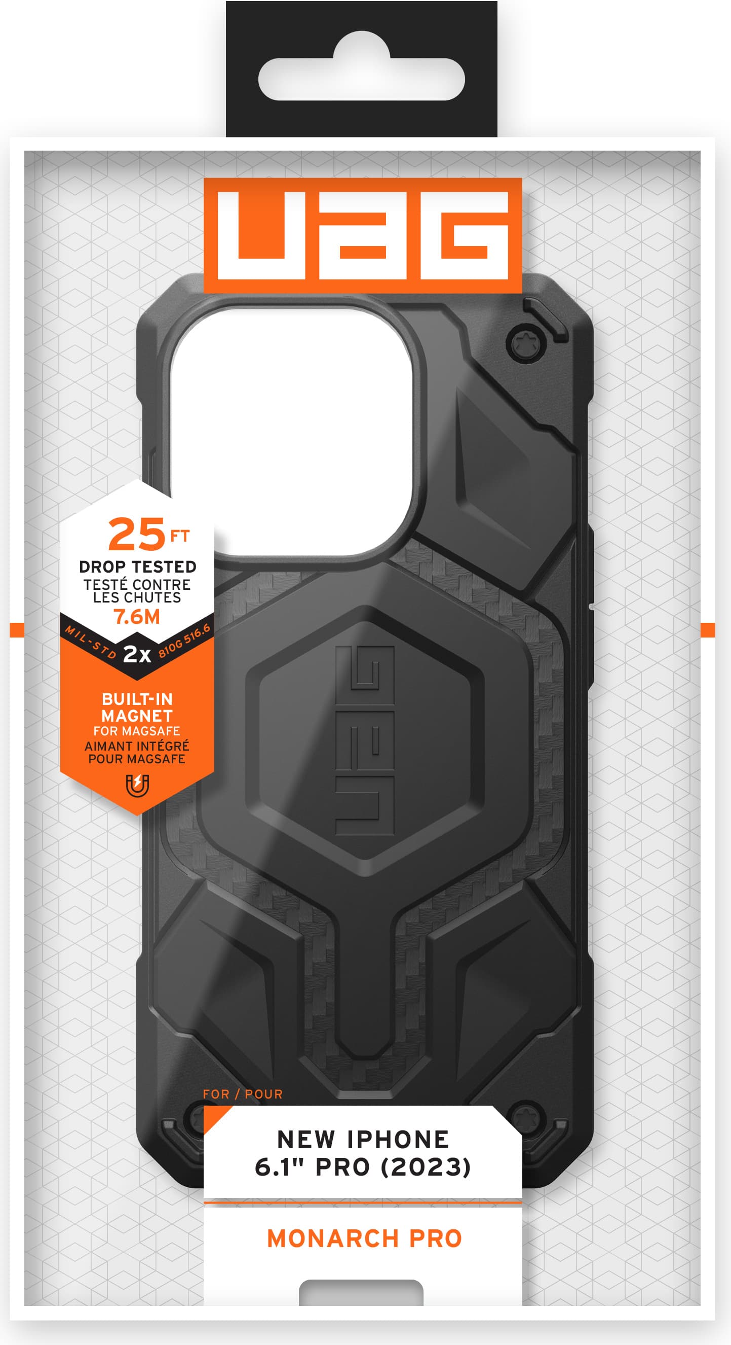 Удароустойчив хибриден кейс с MagSafe за iPhone 15 Pro - Urban Armor Gear Monarch Pro MagSafe Case (черен-карбон)