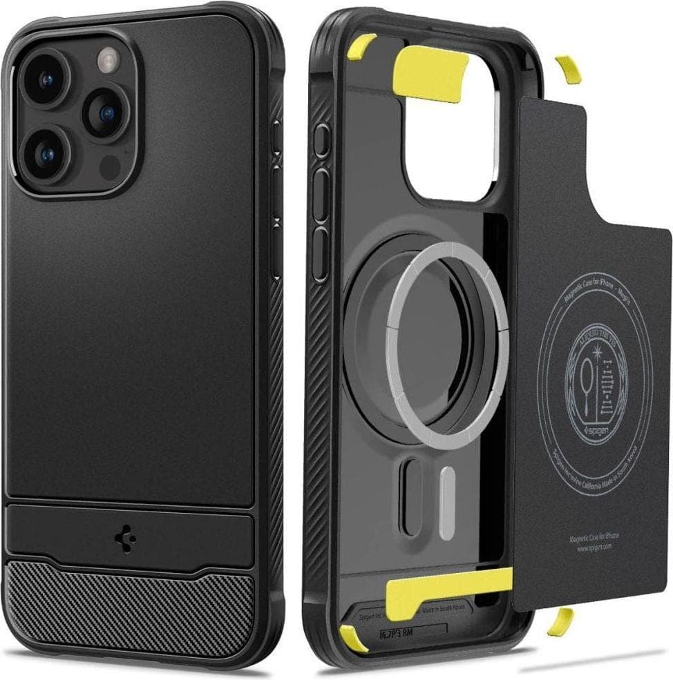 Удароустойчив силиконов (TPU) калъф с MagSafe за iPhone 15 Pro Max (черен) - Spigen Rugged Armor MagSafe Case