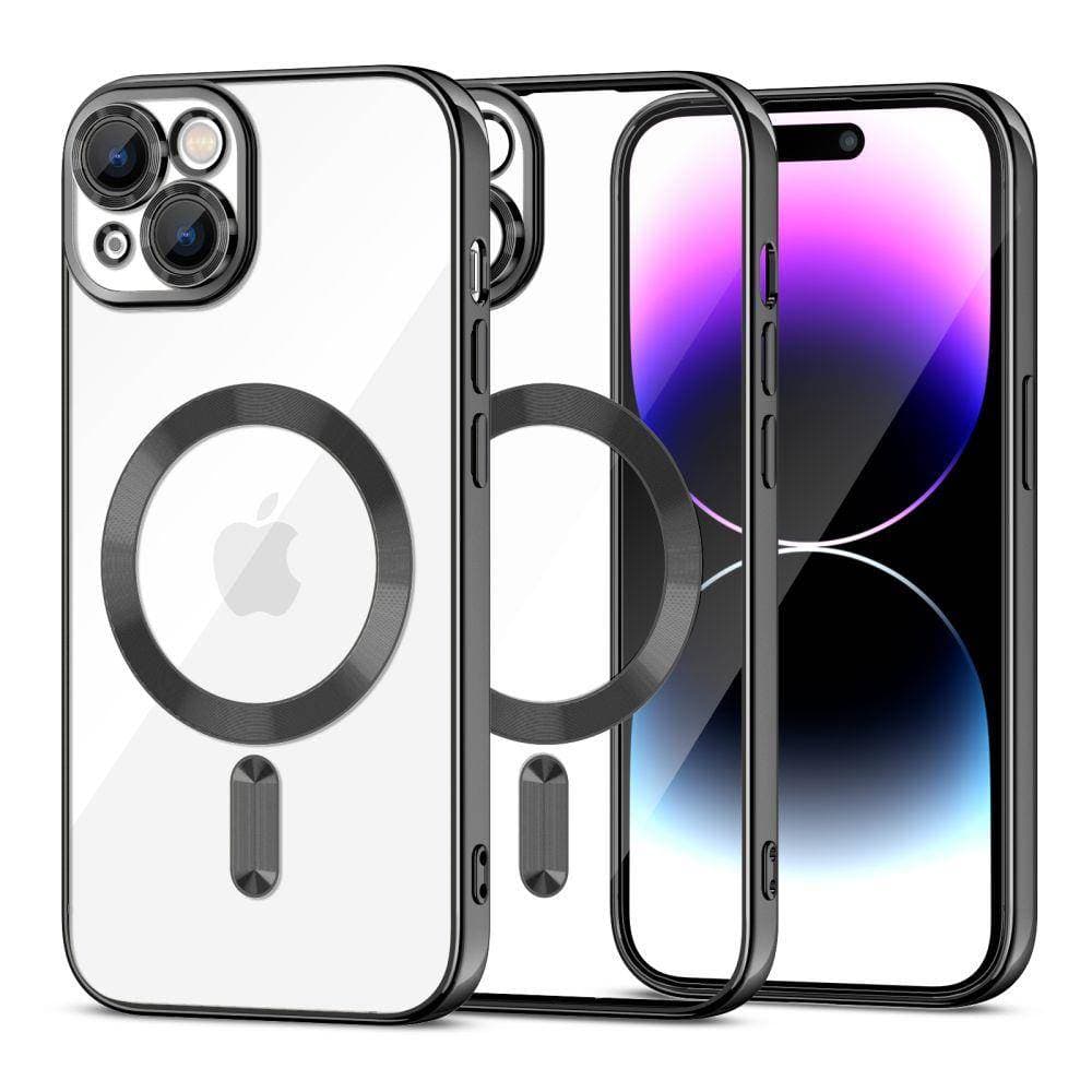 Тънък силиконов (TPU) калъф с MagSafe за iPhone 15 Plus - Tech-Protect MagShine MagSafe Case (черен-прозрачен)