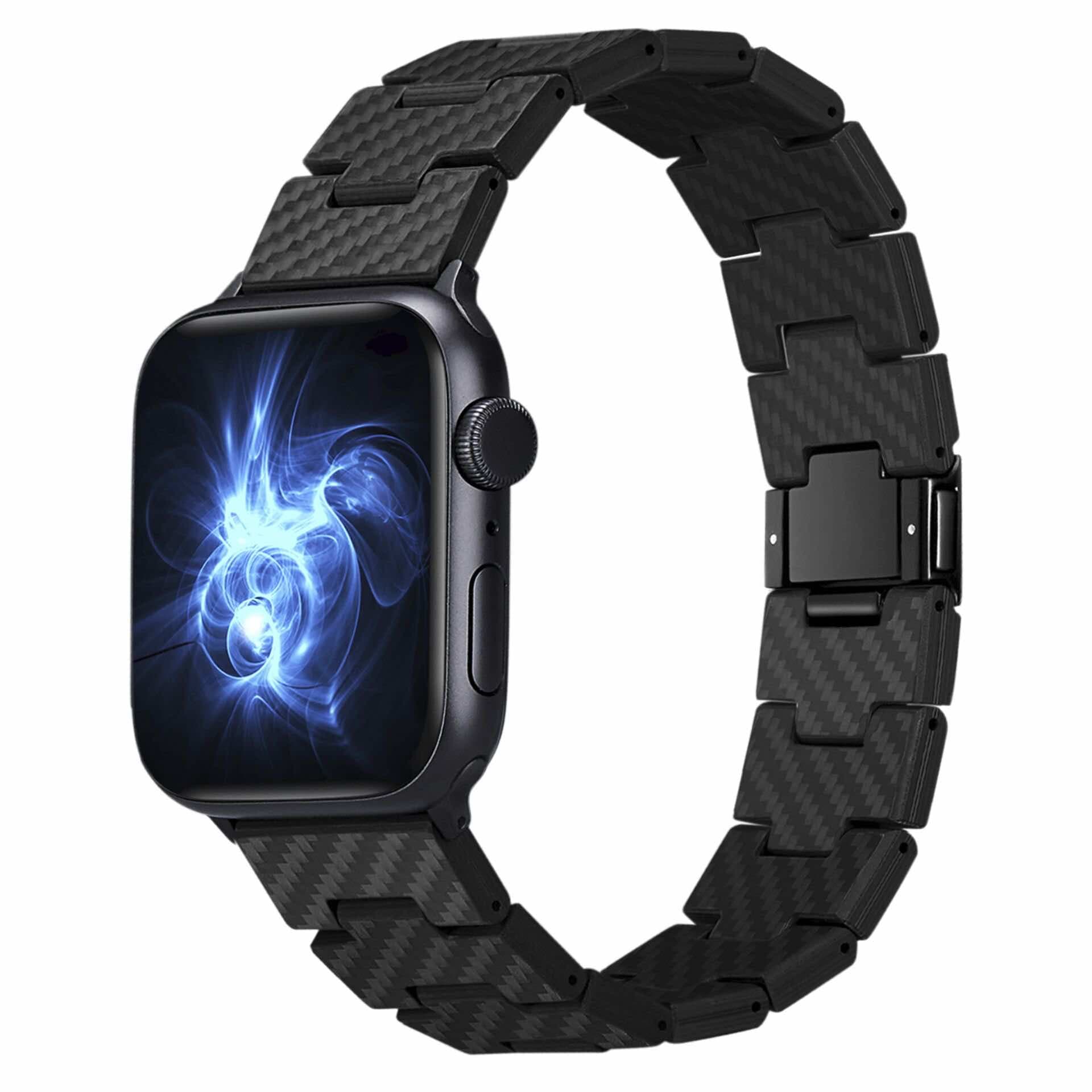Карбонова каишка за Apple Watch 38мм, 40мм, 41мм, 42мм (2024) - Pitaka Carbon Fiber Link Retro Band (черен)