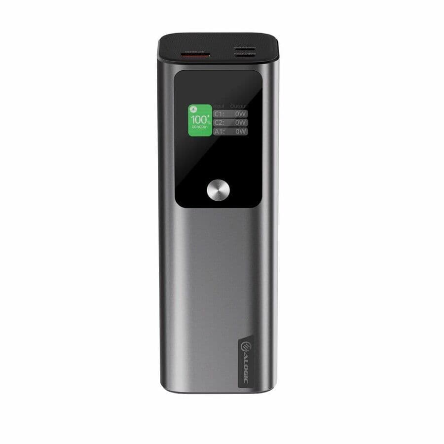 Преносима външна батерия с USB-C и USB-А изходи и технология за бързо зареждане с мощност до 140W - Alogic Ark USB-C PD Power Bank 27 000mAh 140W (тъмносив)