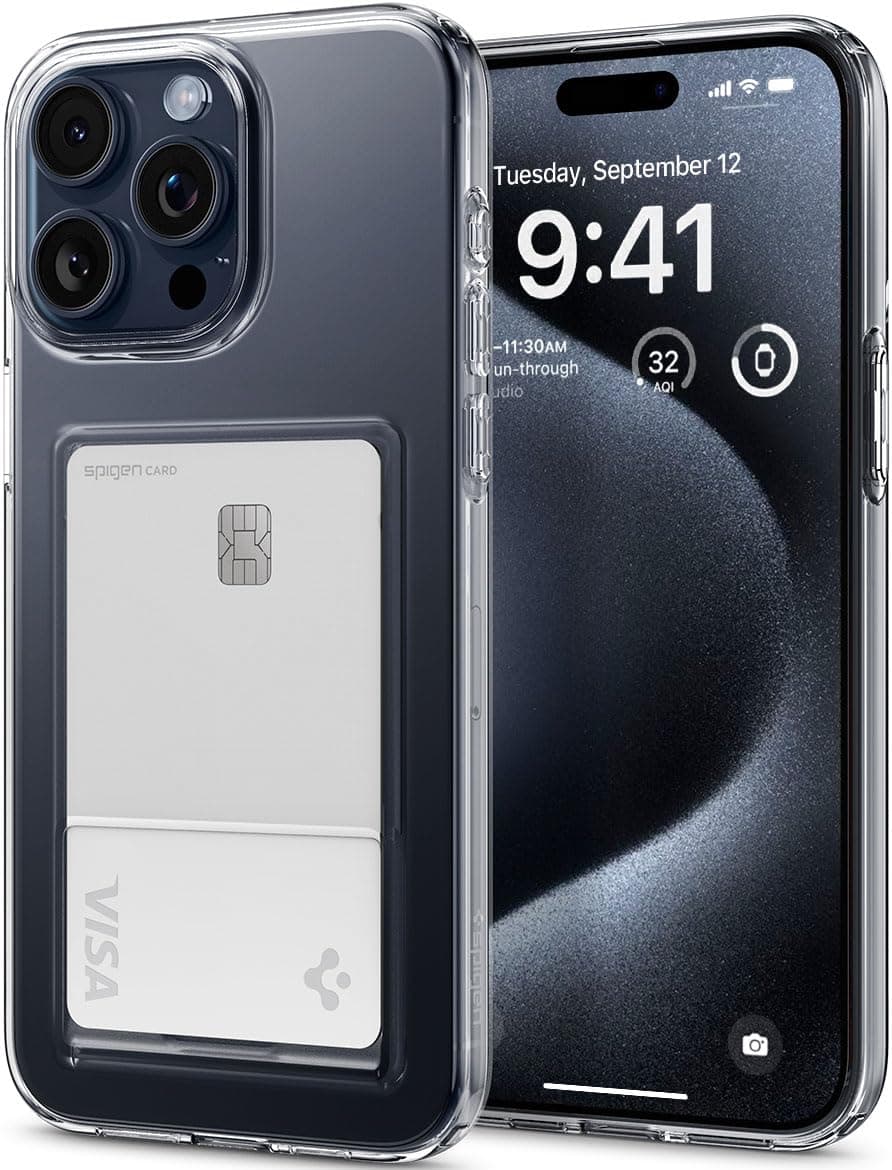 Силиконов (TPU) кейс с отделение за кр. карти за iPhone 15 Pro - Spigen Crystal Slot Case (прозрачен)