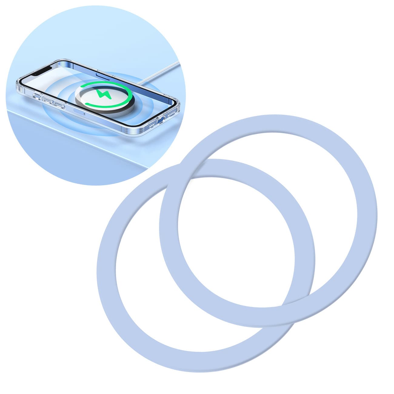 2 броя магнитни дискове за смартфони и кейсове, съвместим с MagSafe аксесоари (син) - JoyRoom Metal Magnetic Rings MagSafe Compatible (JR-Mag-M3)