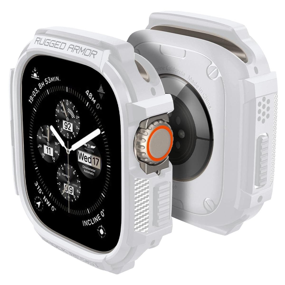 Удароустойчив TPU кейс за Apple Watch Ultra, Ultra 2 49мм - Spigen Rugged Armor Case (бял)