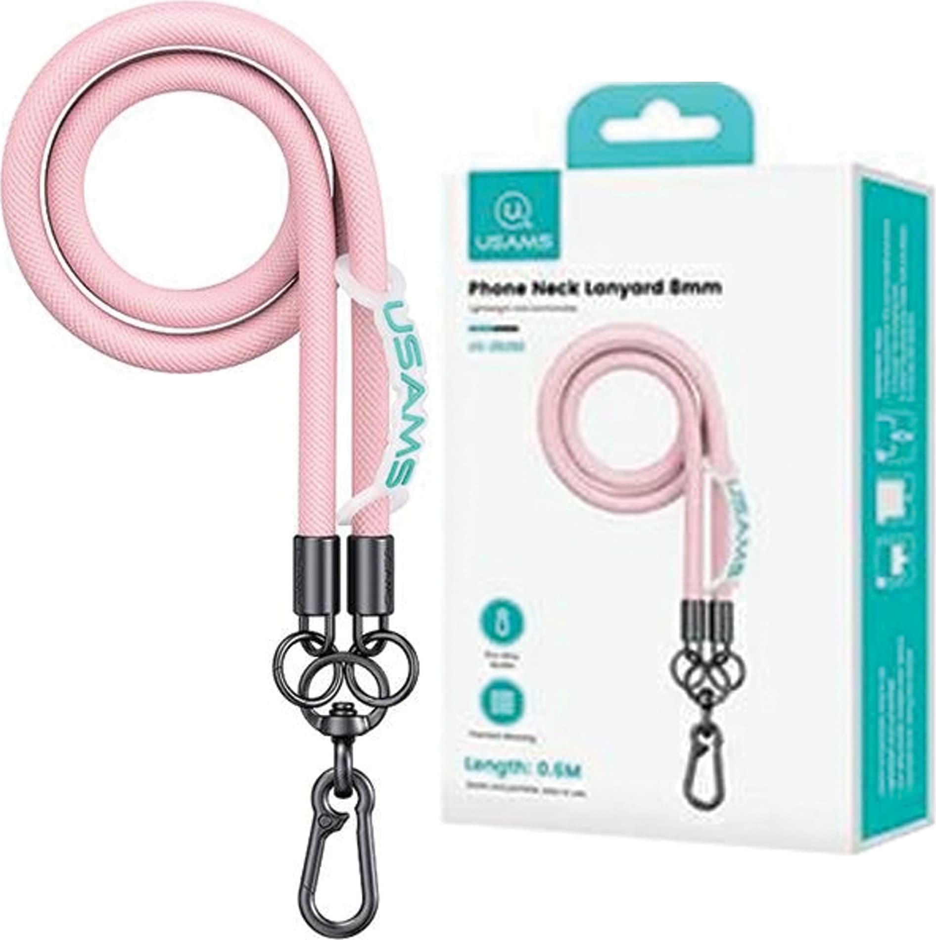 Универсална връзка за носене през врата за смартфони - Usams Universal Necklace Phone Lanyard 120 cm (розов)