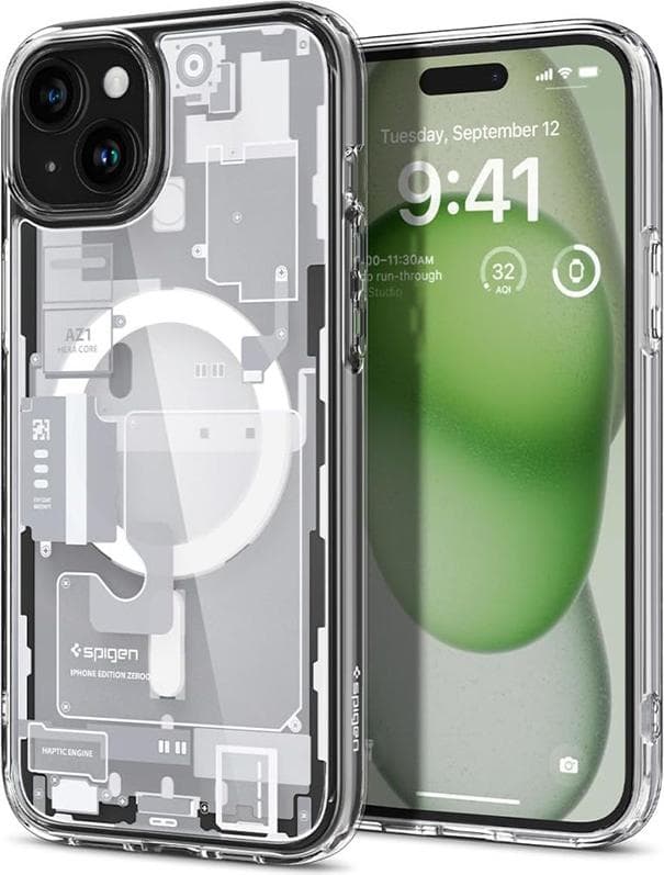 Хибриден кейс с висока степен на защита с MagSafe за iPhone 15 Plus (прозрачен-бял) - Spigen Ultra Hybrid MagSafe Zero One Case