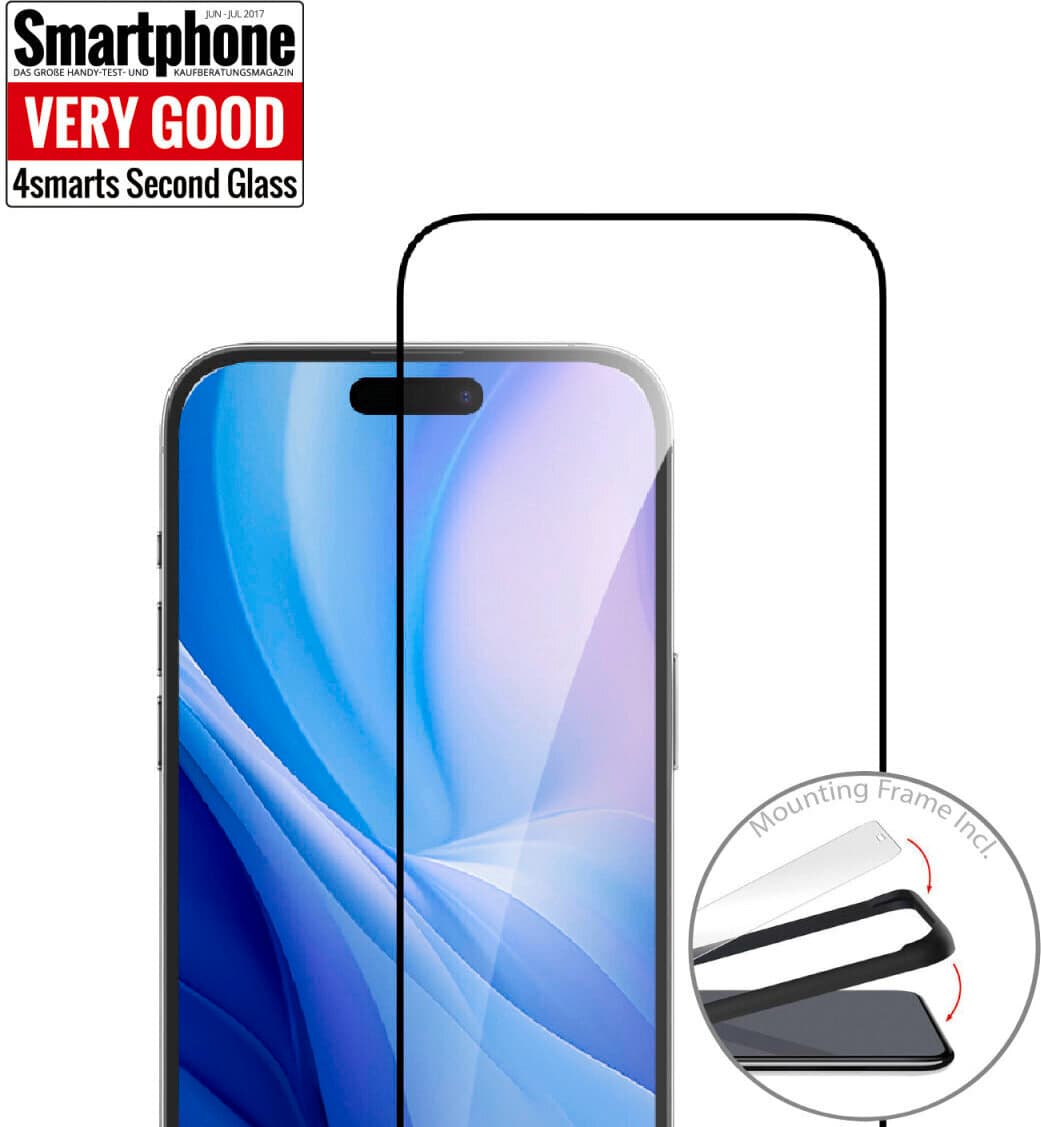 Калено стъклено защитно покритие за дисплея на iPhone 16 Plus - 4smarts Second Glass Full Cover Glass (черен-прозрачен)