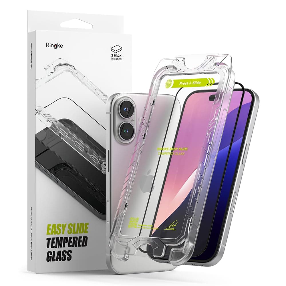 2 броя калени стъклени защитни покрития за дисплея на iPhone 16 Plus, iPhone 15 Plus - Ringke Easy Slide Tempered Glass 2 Pack (черен-прозрачен)
