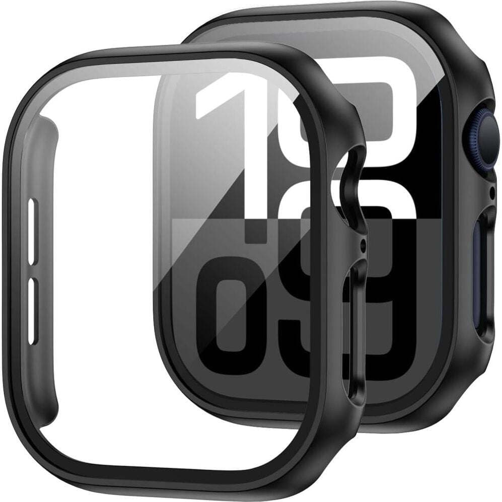 Качествен твърд кейс с вграден стъклен протектор за дисплея на Apple Watch 10 42мм (2024) - Tech-Protect Defense360 Case (черен)