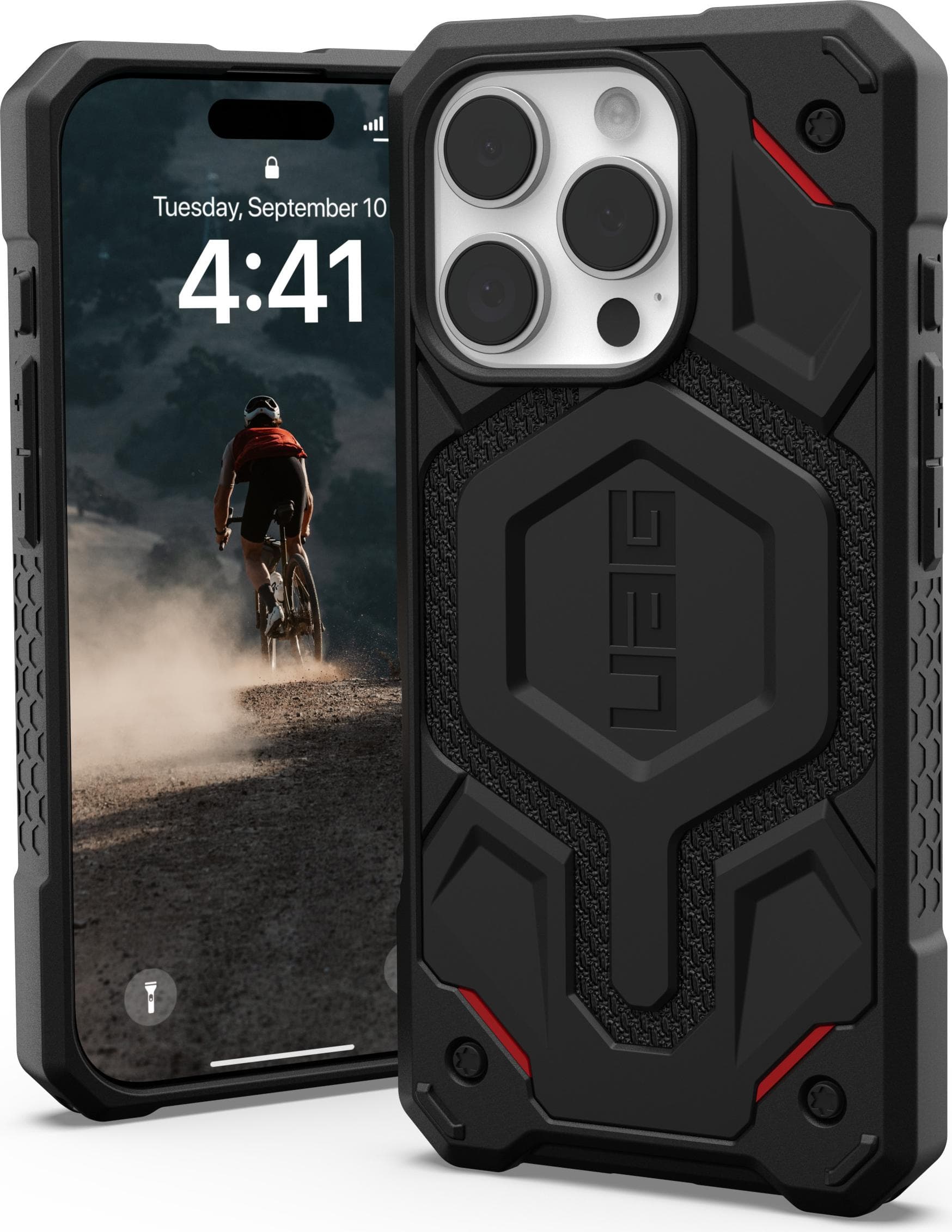 Удароустойчив хибриден кейс с MagSafe за iPhone 16 Pro - Urban Armor Gear Monarch Pro MagSafe Case (черен-кевлар)