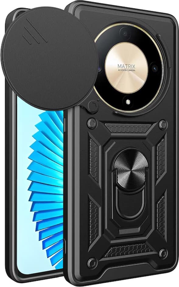 Хибриден удароустойчив кейс с пръстен против изпускане за Honor Magic6 Lite (черен) - Techsuit CamShield Case
