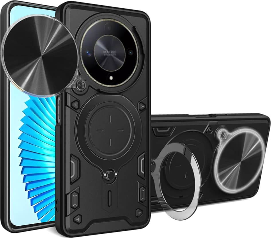 Хибриден удароустойчив кейс с вградена поставка за Honor Magic6 Lite (черен) - Techsuit CamGuard Pro Case