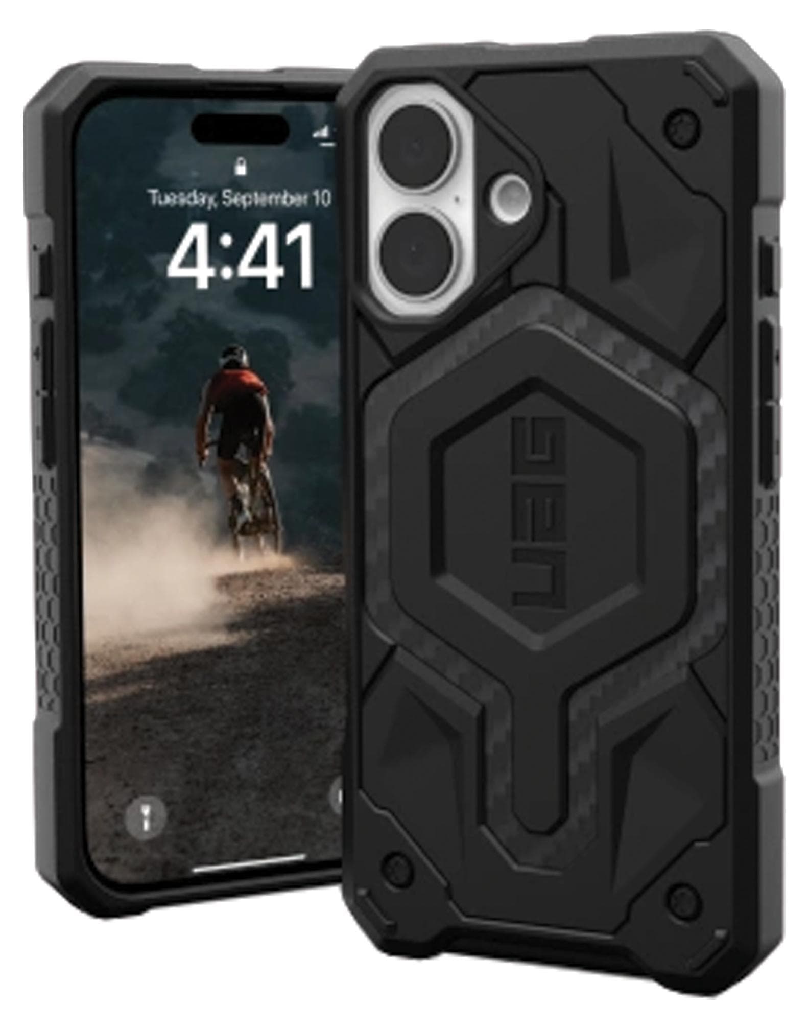 Удароустойчив хибриден кейс за iPhone 16 - Urban Armor Gear Monarch Pro Case (черен-карбон)