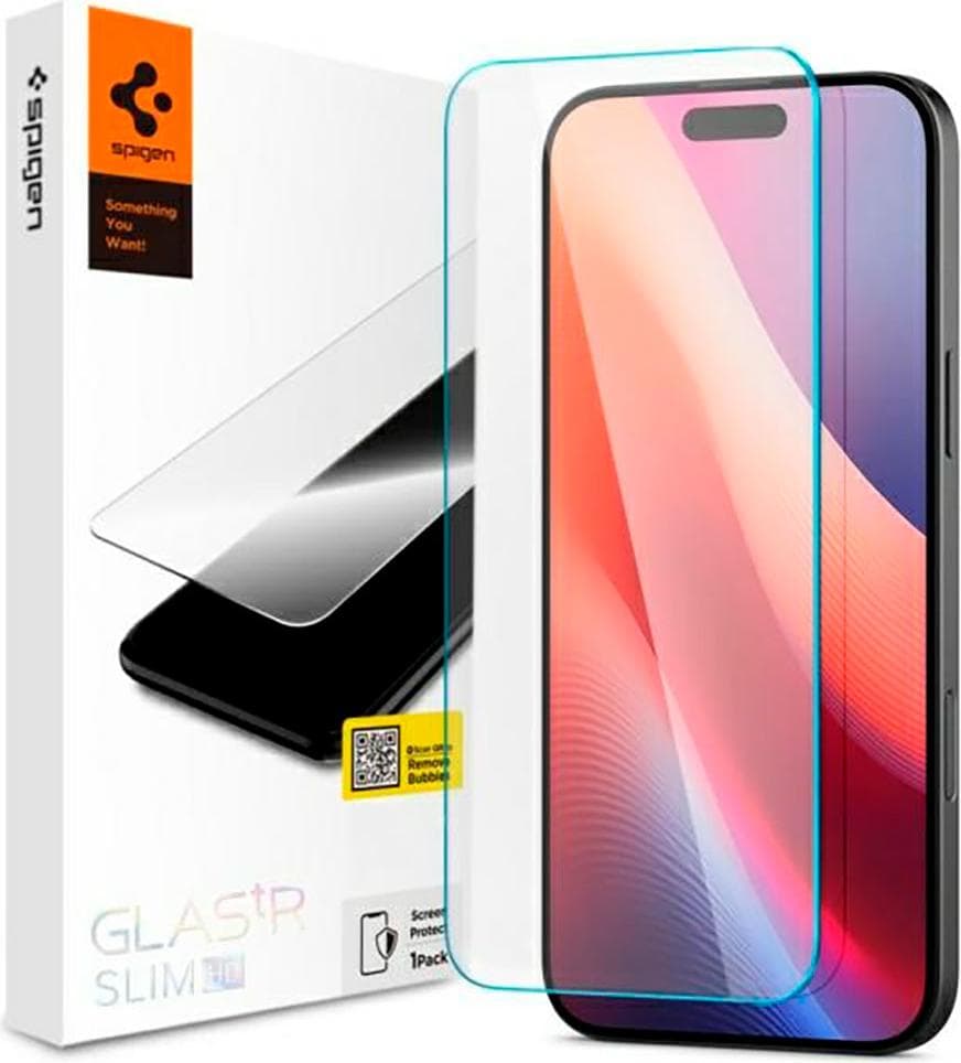 Калено стъклено защитно покритие за iPhone 16, iPhone 15 - Spigen Glass Tr Slim HD Tempered Glass (прозрачен)