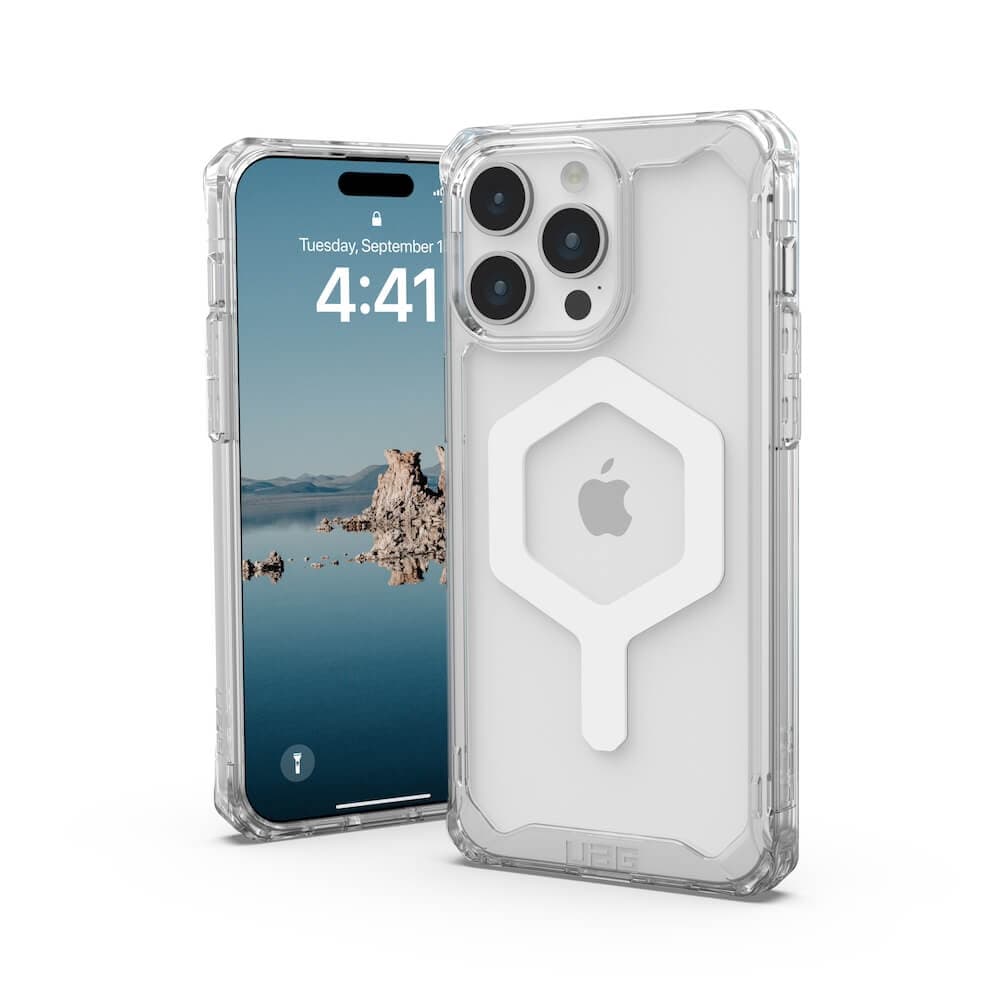 Удароустойчив хибриден кейс за iPhone 15 Pro Max (прозрачен-бял) - Urban Armor Gear Plyo MagSafe Case (bulk)