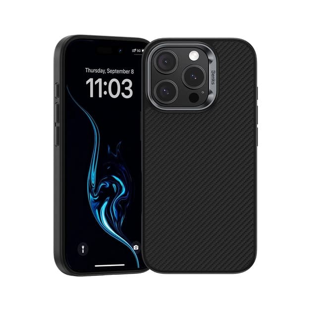 Кевларен кейс с MagSafe за iPhone 16 Pro - Benks Armor Air Kevlar Metal Frame Case 600D (черен)