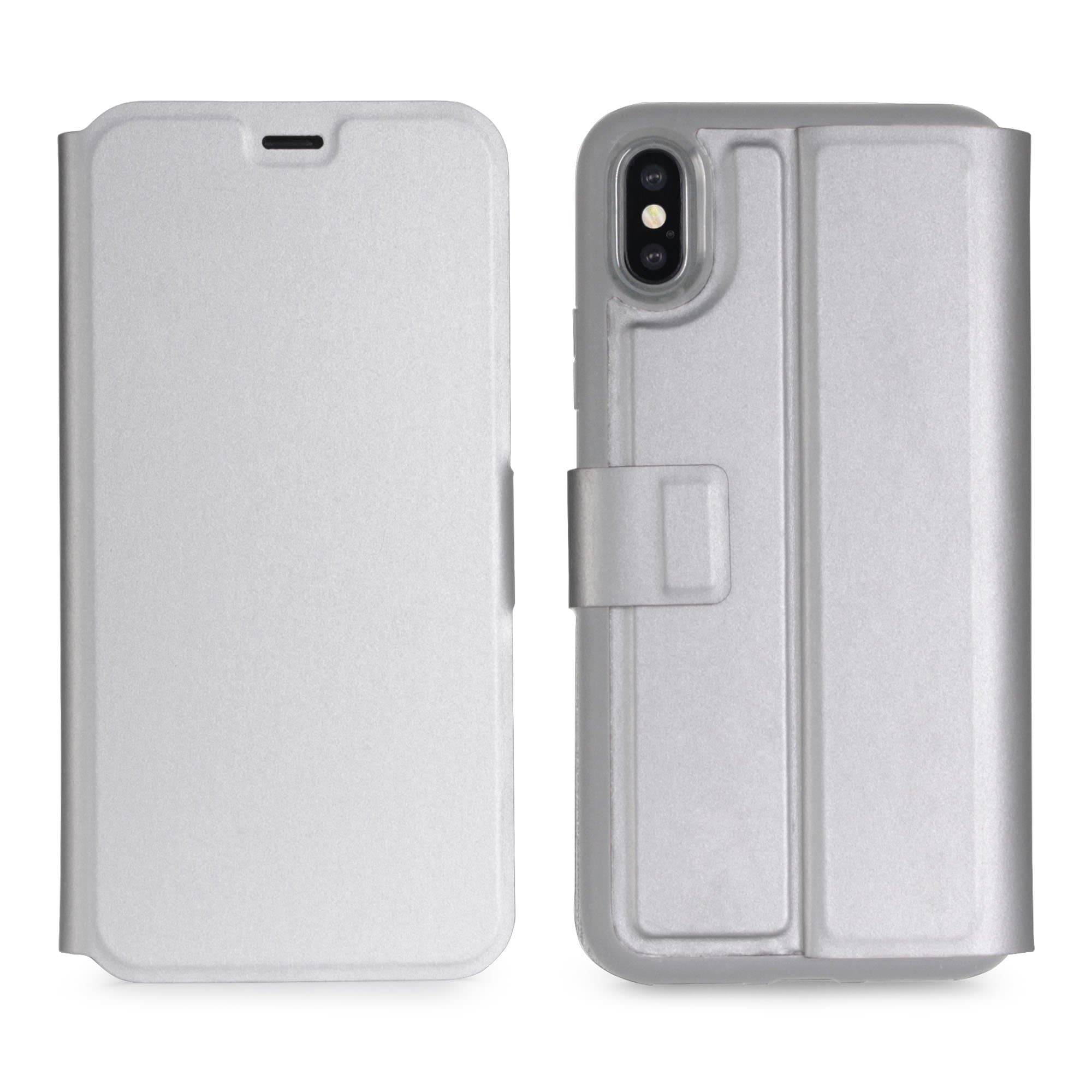 Двулицев кожен калъф, тип портфейл за iPhone XS, iPhone X - Torrii Gemini Case (сребрист)