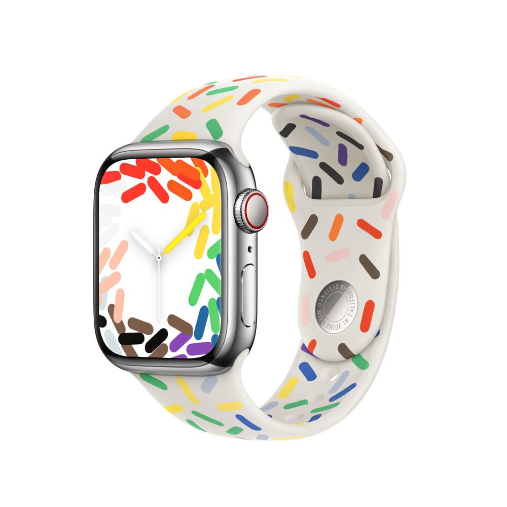 Оригинална силиконова каишка за Apple Watch 38мм, 40мм, 41мм, 42мм (2024) (бял-шарен) - Apple Watch Pride Edition Sport Band M/L