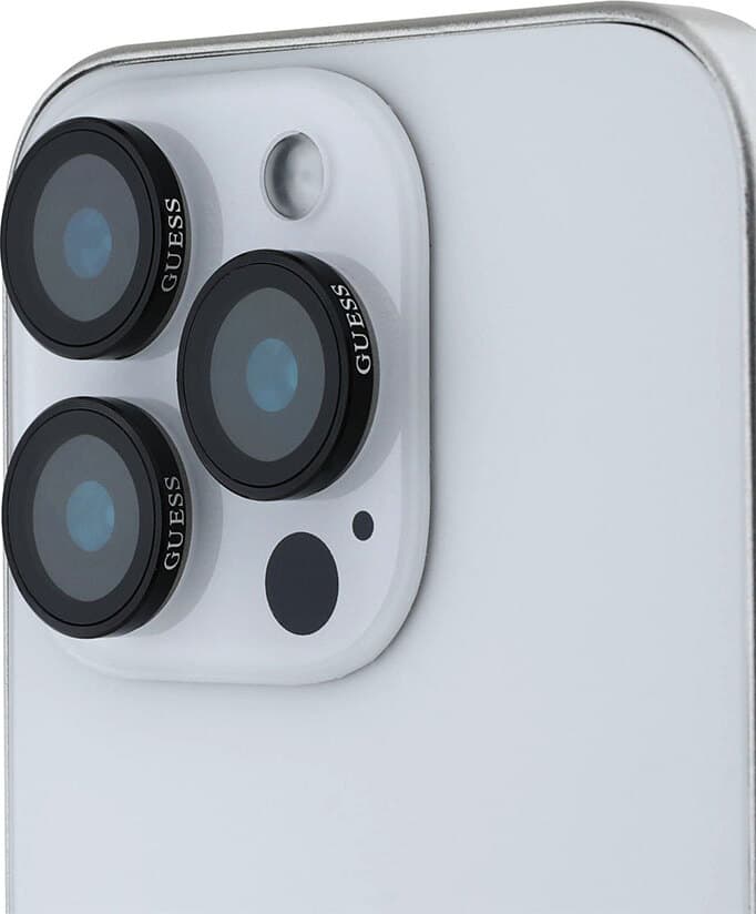 Предпазни стъклени лещи за камерата на iPhone 16 Pro, iPhone 16 Pro Max - Guess Metal Tempered Glass Camera Lens Protector (черен)