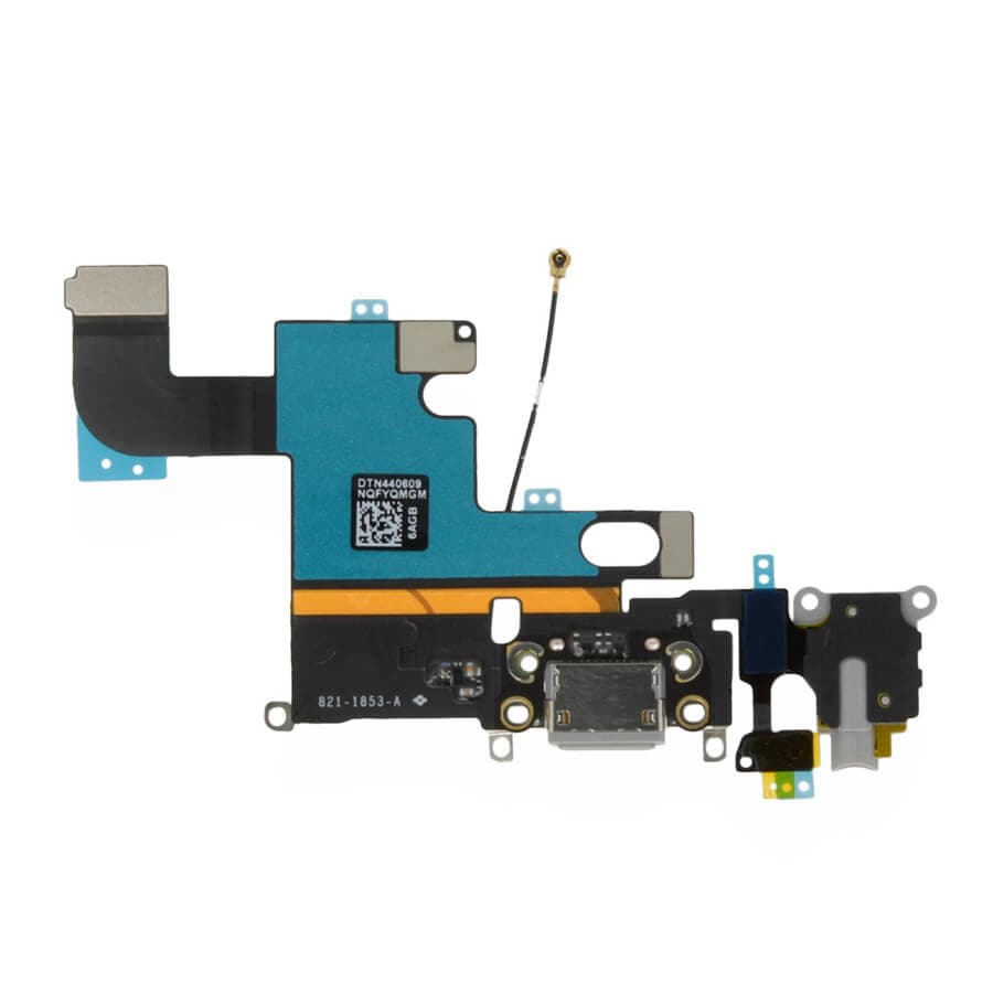 Лентов кабел с Lightning конектор, аудио жак и долен микрофон за iPhone 6 - OEM System Connector and Flex Cable (сив)