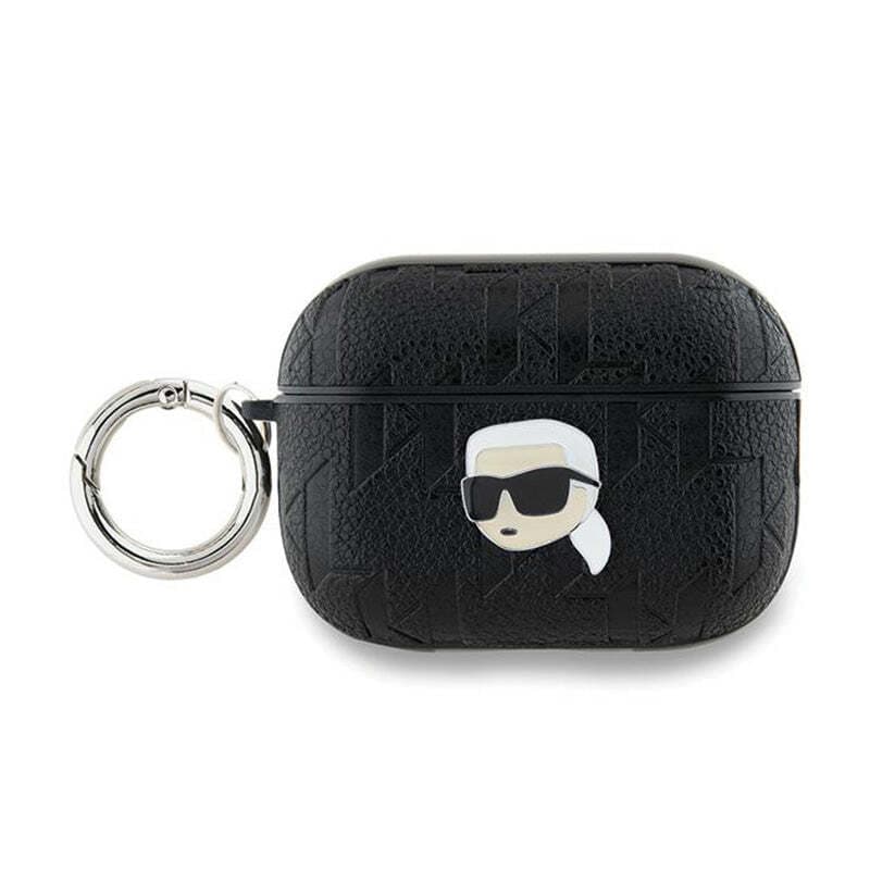 Кожен кейс с карабинер за Apple AirPods Pro 2 - Karl Lagerfeld PU Embossed Karl Head Case (черен)
