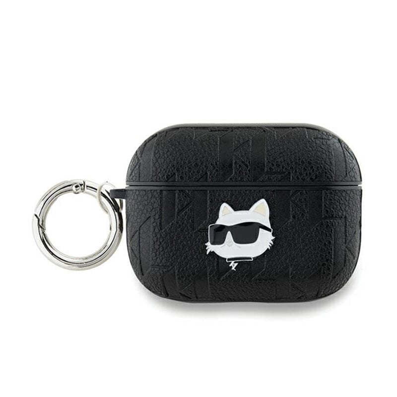 Кожен кейс с карабинер за Apple AirPods Pro 2 - Karl Lagerfeld PU Embossed Choupette Head Case (черен)