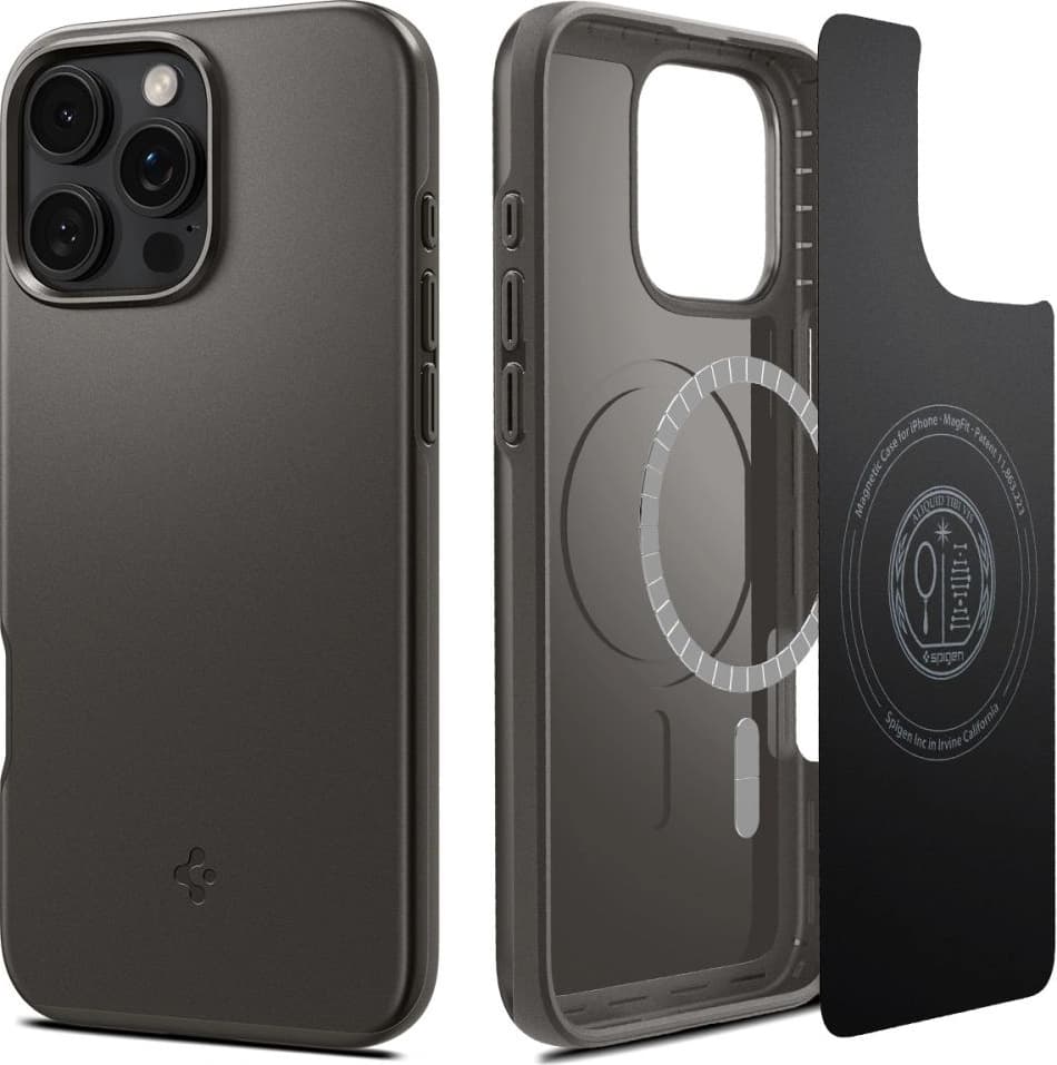 Качествен тънък матиран кейс с MagSafe за iPhone 16 Pro - Spigen Thin Fit MagSafe Case (тъмносив)