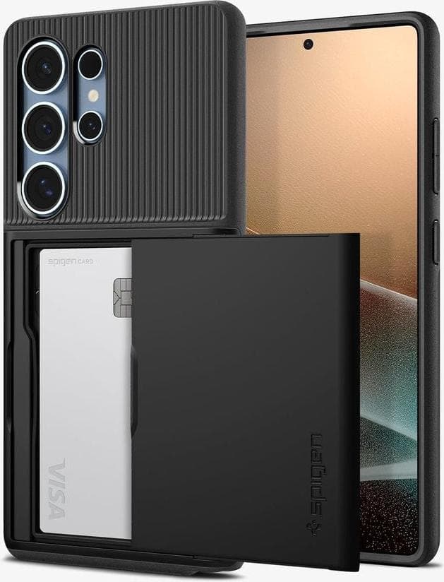 Хибриден кейс с отделение за кр. карти и най-висока степен на защита за Samsung Galaxy S25 Ultra - Spigen Slim Armor CS Case (черен)