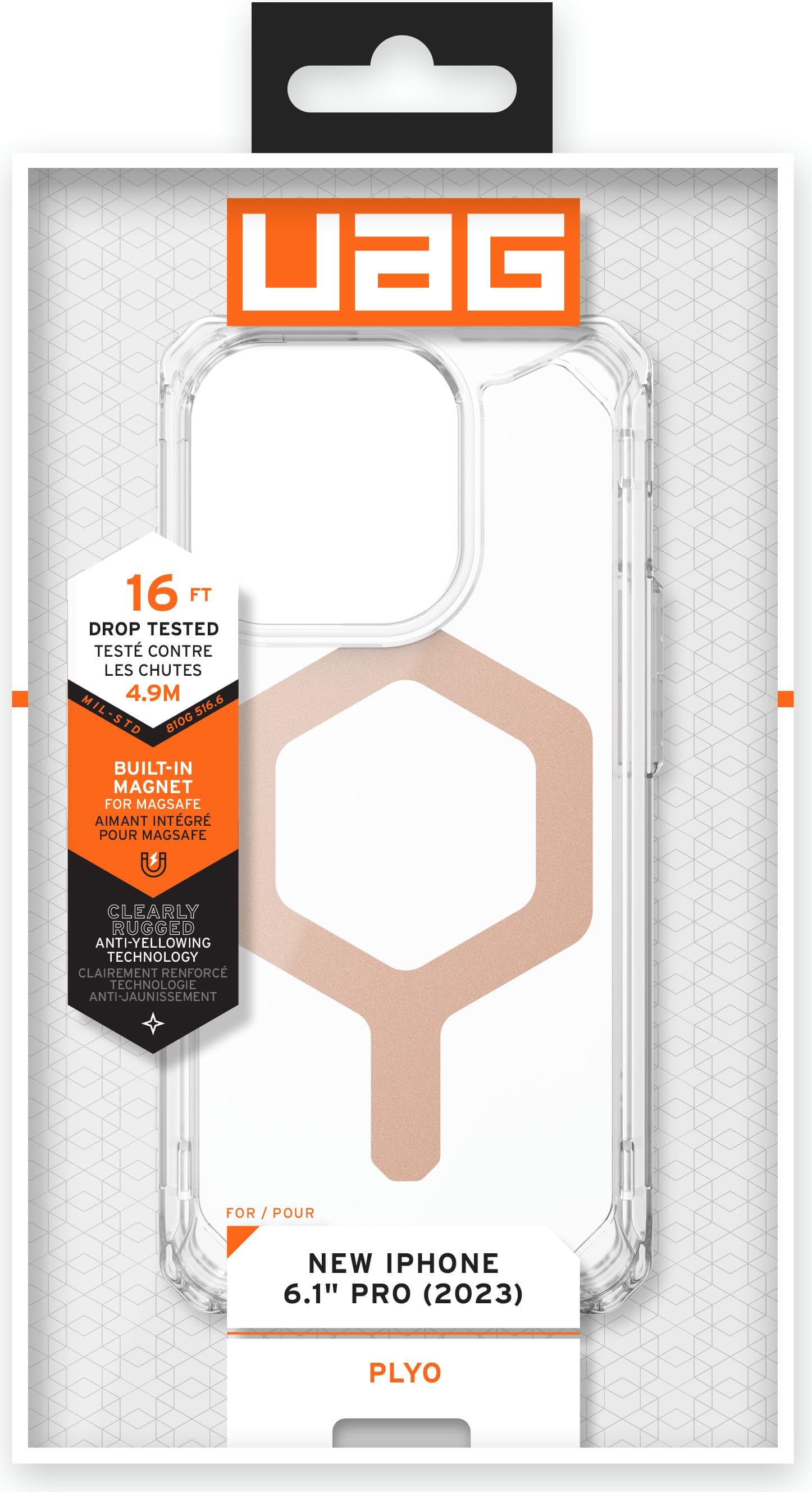 Удароустойчив хибриден кейс за iPhone 15 Pro - Urban Armor Gear Plyo MagSafe Case (прозрачен-розово злато)