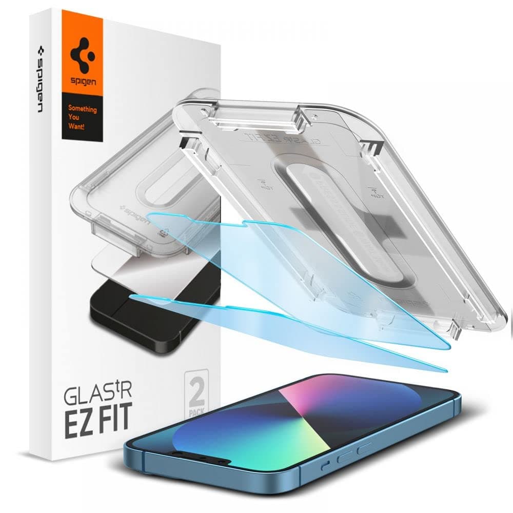 2 броя стъклени защитни покрития за дисплея на iPhone 16e, iPhone 14, iPhone 13, iPhone 13 Pro - Spigen Glas.tR EZ Fit Sensor Open Tempered Glass 2 Pack (прозрачен)