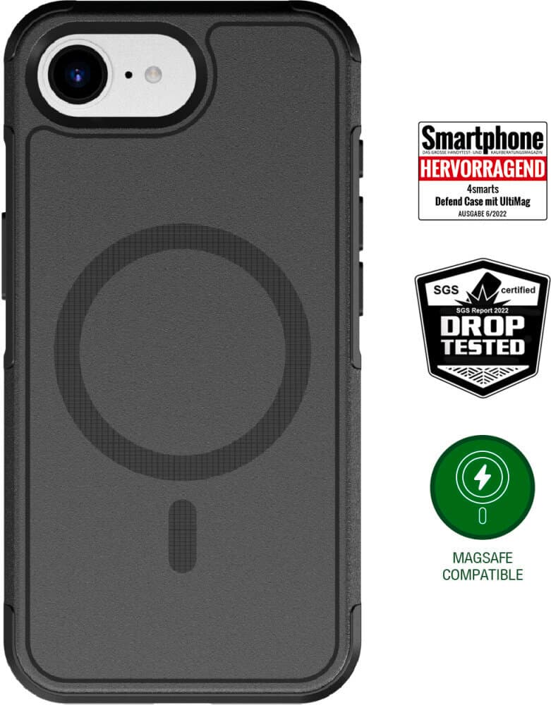 Хибриден удароустойчив кейс с MagSafe за iPhone 16e - 4smarts Defend MagSafe Case (черен)