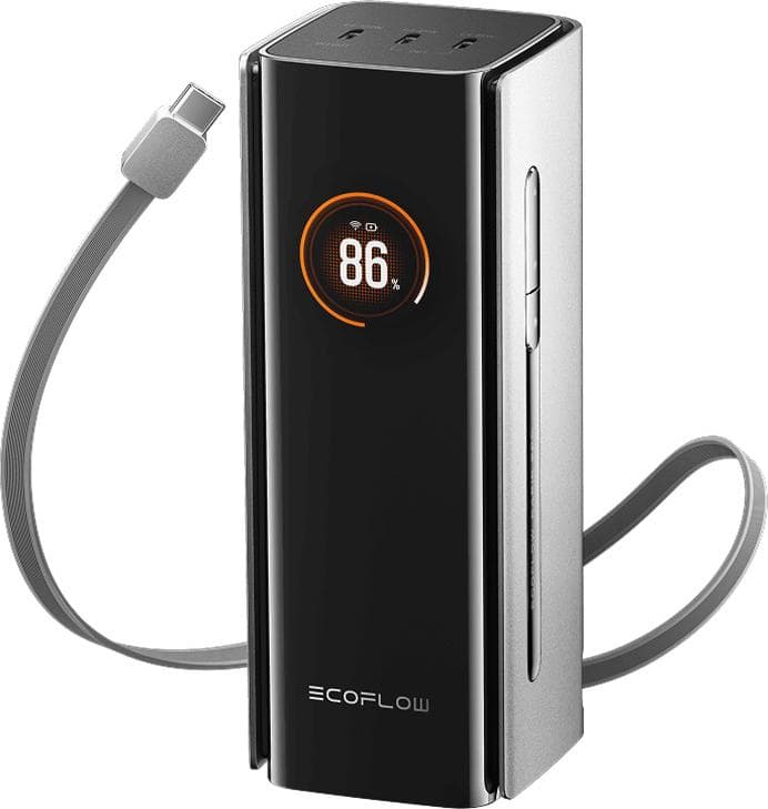 Преносима външна батерия с 3xUSB-C изходи и вграден USB-C кабел - EcoFlow Rapid Pro Power Bank 20000 mAh 230W With Build-in 100W USB-C Cable (сив)