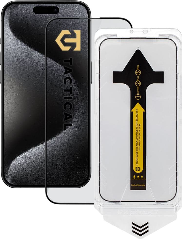 Калено стъклено защитно покритие за дисплея на iPhone 15 Pro - Tactical Impact Barrier For Rookies Tempered Glass (черен-прозрачен)