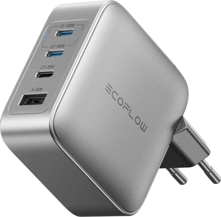 Захранване за ел. мрежа за лаптопи, смартфони и таблети с 3xUSB-C и 1xUSB-A изходи - EcoFlow Rapid Pro GaN Wall Charger 140W (тъмносив)