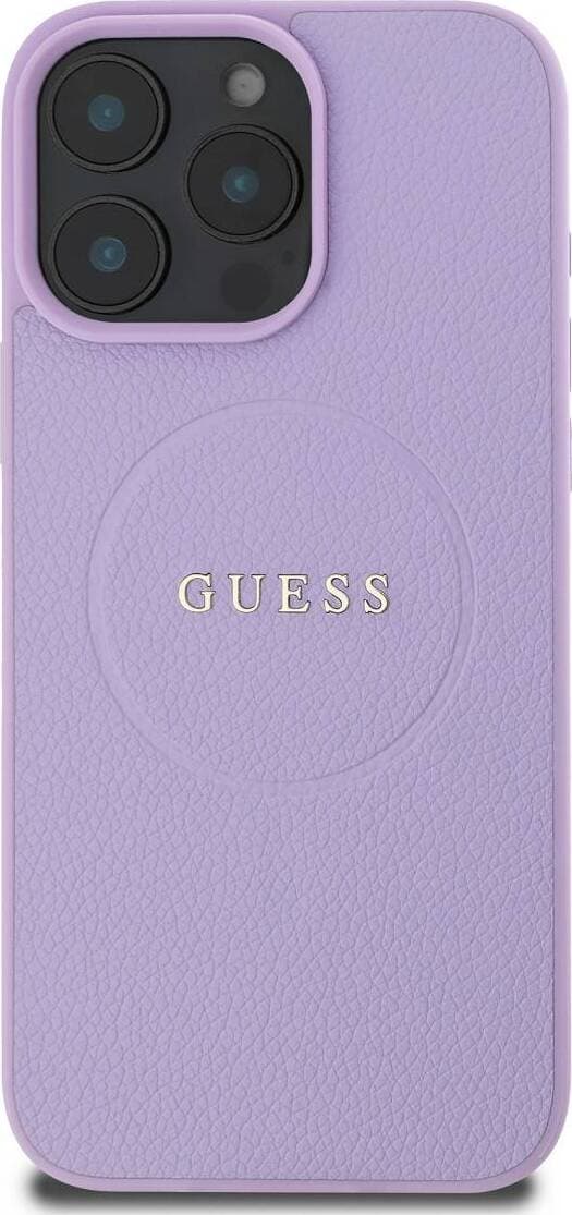 Дизайнерски кожен кейс с MagSafe за iPhone 16 Pro Max - Guess PU Grained Classic Logo MagSafe Leather Hard Case (лилав)