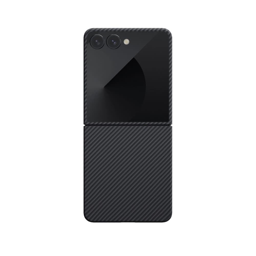 Кевларен кейс с MagSafe за Samsung Galaxy Z Flip7 - Pitaka Ultra Slim Aramid Fiber MagSafe Case 1500D (черен-сив)