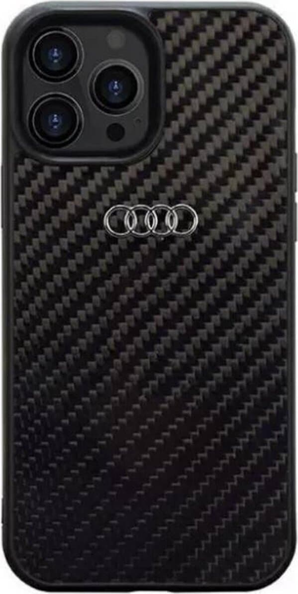 Дизайнерски карбонов кейс за iPhone 13, iPhone 13 Pro - Audi Carbon Fiber Hard Case (черен)