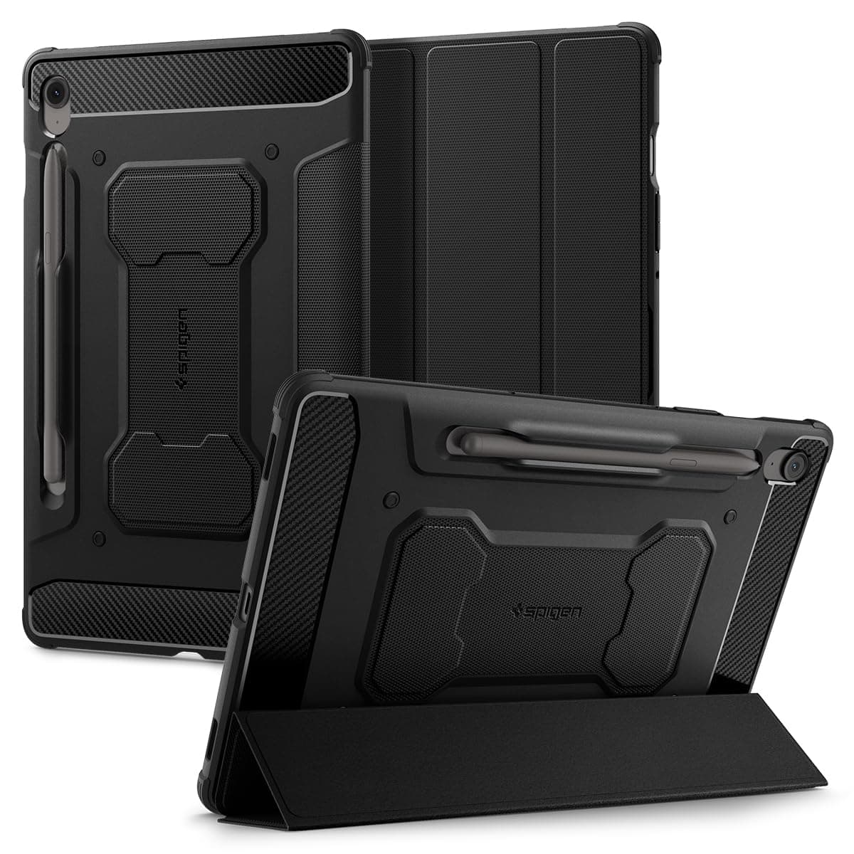 Хибриден удароустойчив кейс с поставка за Samsung Galaxy Tab S10 FE - Spigen Rugged Armor Pro Case (черен)