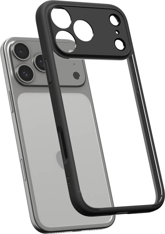 Хибриден кейс с висока степен на защита за iPhone 17 Pro - Spigen Ultra Hybrid Case (черен-прозрачен)