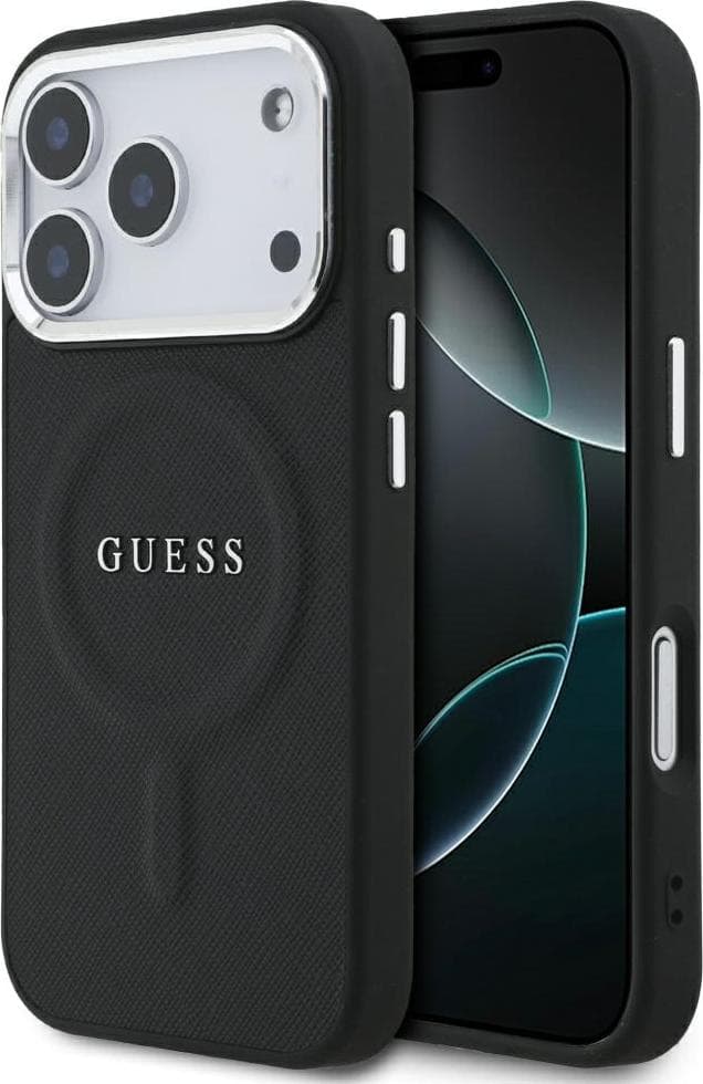 Дизайнерски кожен кейс с MagSafe за iPhone 17 Pro - Guess PU Saffiano MagSafe Leather Hard Case (черен)